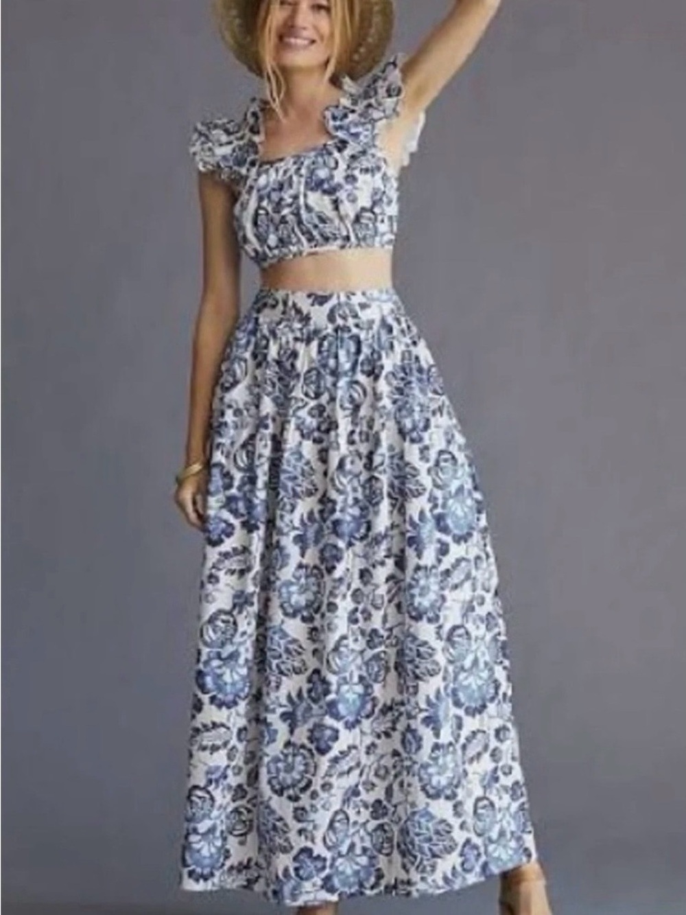 Anthropologie - NWT - Women's Blue Floral Set - Elegant Summer Style